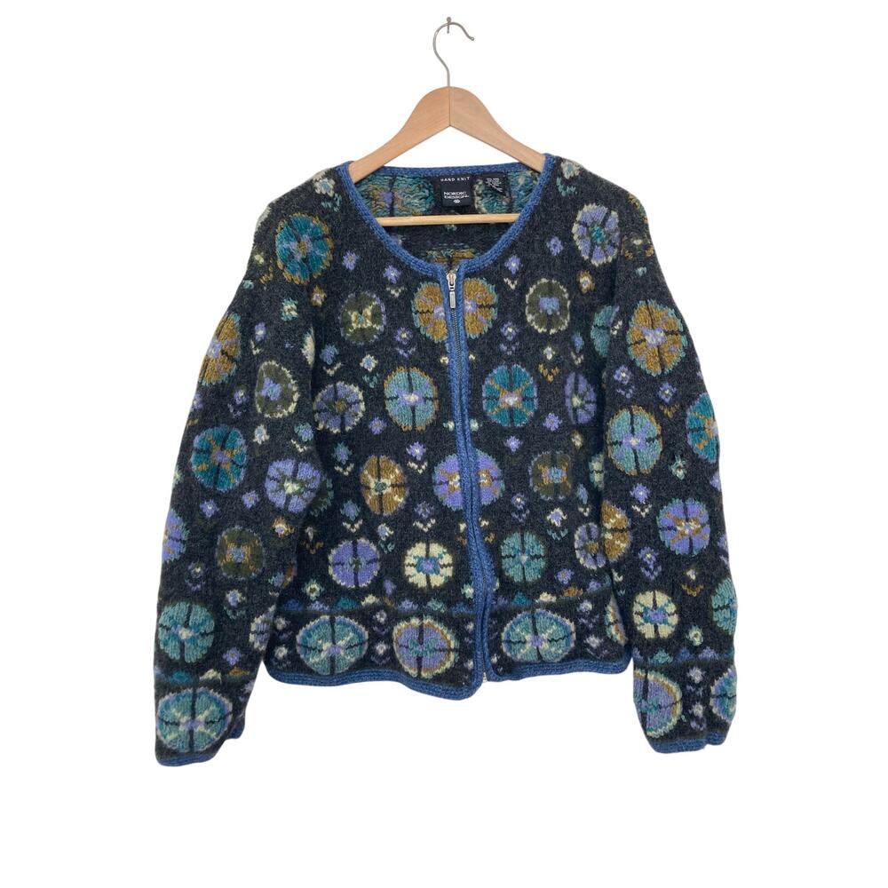 Vintage Nordic Design Hand Knit Wool Fair Isle Winter Cozy Cottage Sweater XL